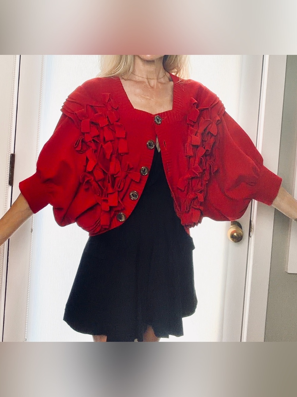 Comme des Garcons Tao VTG Wool Ruffle Cropped Cardigan, red, M, GUC - Picture 5 of 16
